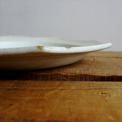 古い白磁の分厚いビストロオーバル皿 / 1900年代・フランス / 古道具 
