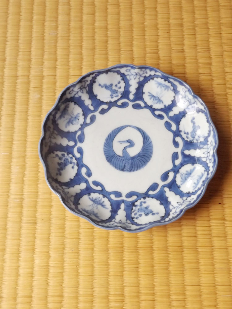 江戸時代中期頃・古伊万里・染付・松竹梅・鶴絵・五寸皿 | Sara,Imari,porcelain,cir1700