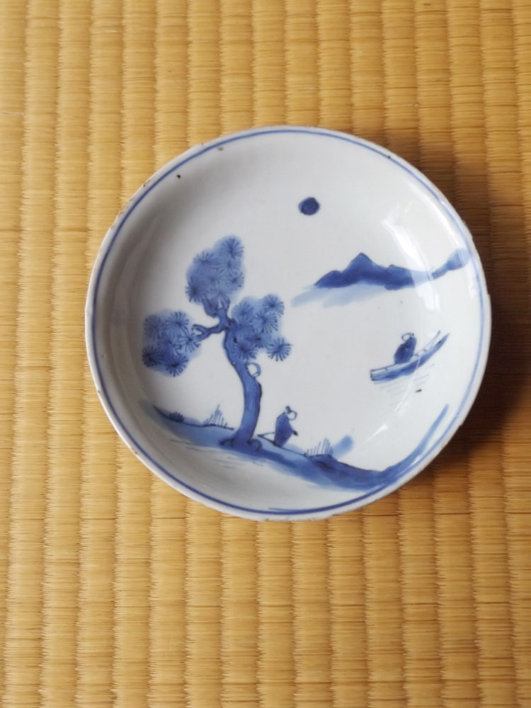 明時代頃中国・白磁・古染付・山水絵・四寸皿 | Sara,China,porcelain