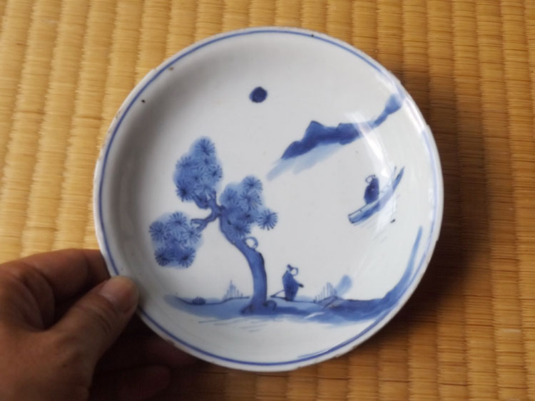 明時代頃中国・白磁・古染付・山水絵・四寸皿 | Sara,China,porcelain,cir1500