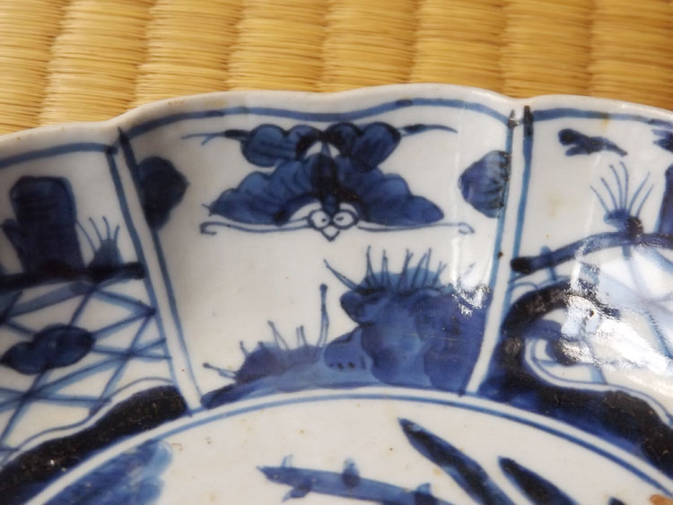 清朝時代後期頃・中国・広東窯・青花・輪花・蝶絵・なます皿 | Sara,China,porcelain,cir1800