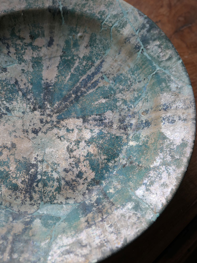 12-13世紀頃ペルシャ・青釉・銀化・修復・大皿・w33.5cm