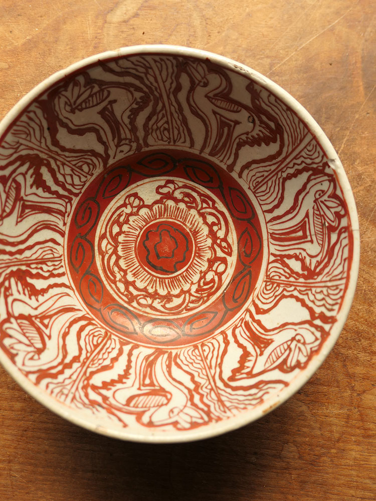 翌日発送中国 赤絵 色絵 萬暦年製 口傷 鉢 陶器 HA-24 色絵磁器