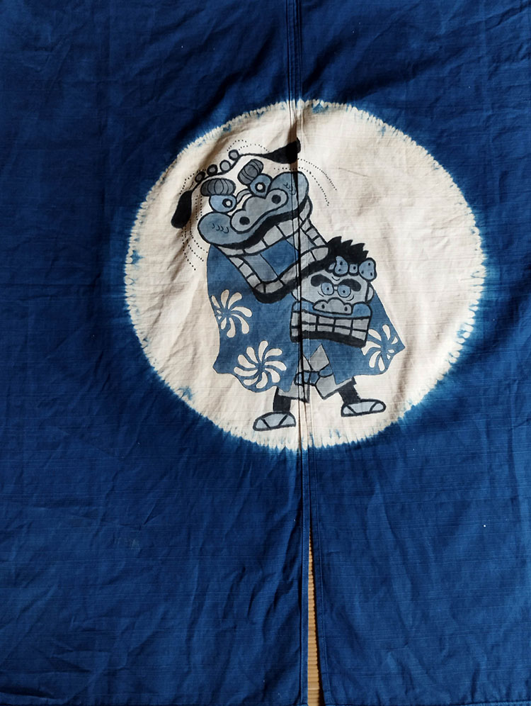 現代作家・古布・暖簾・木綿・藍・獅子・Ｌ89cm | Kofu,Japan,cotton,modern